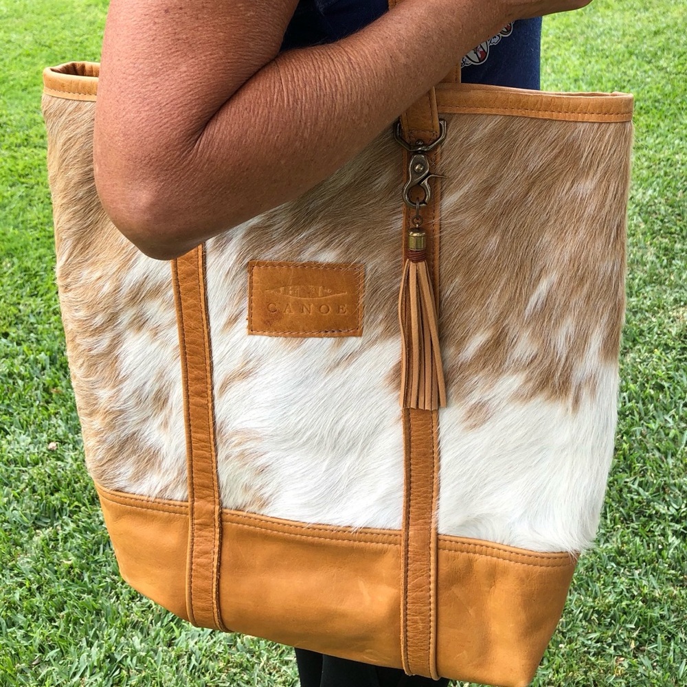 Incredible CANOE designer leather and fur tote